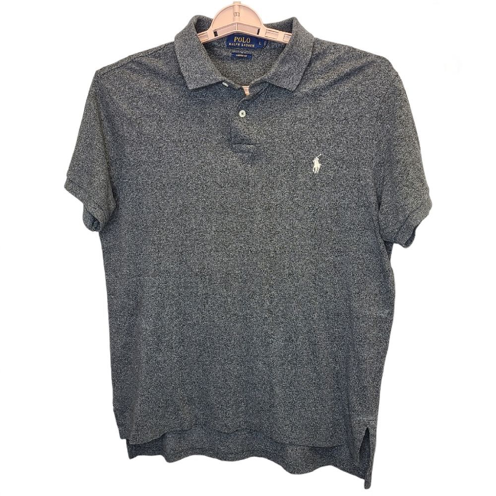Polo Ralph Lauren Men's L 100% Cotton Gray White Horse Logo Polo Shirt